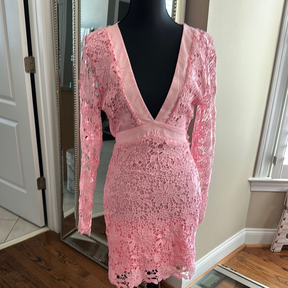 Pink Lace Open Back Dress - Picture 2 of 5